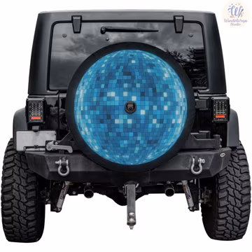 Blue Disco Ball Spare Tire Cover – Waterproof UV Resistant Protector with Camera Hole