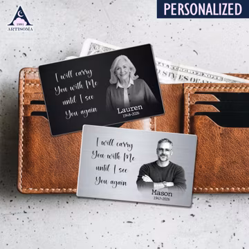 Personalized Memorial Wallet Card: Dad Mom Photo Memorial Keepsake, Loss Loved One Gift Wallet Card, Metal Photo Wallet Card