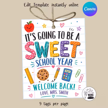 Sweet School Year Gift Tags, Editable Canva Back to School Tags, Welcome Back Student Gift, Teacher Treat Tag, Printable School Favor Canva