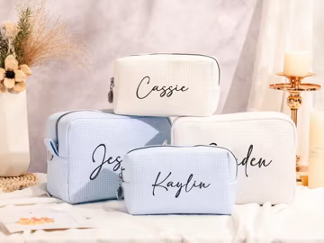 Embroidered Waffle Toiletry Bag, Custom Name Cosmetic Bag
