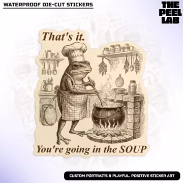 That's It You're Going In The Soup Sticker, Sarcastic Cat Meme Weirdcore Dark Humor Die Cut Waterproof Vinyl Stickers for Laptop