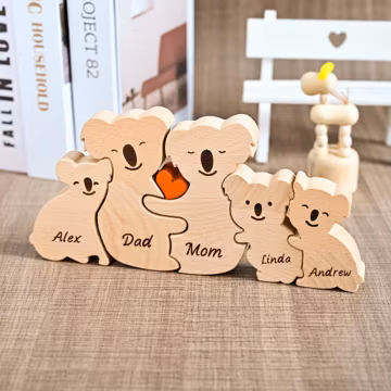 Custom Hugging Koala Family Puzzle, Wooden Koala Family Keepsake Gift for Parents Kids, Anniversary Gift for Dad Grandpa, Father's Day Gifts