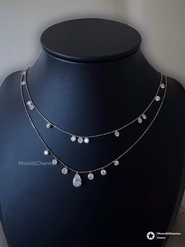 7 Floating Diamonds Necklace, Lab-Diamond, Minimalist, 18k Solid Gold, Station Necklace, Anniversary, Birthday, Valentine's day gift for her