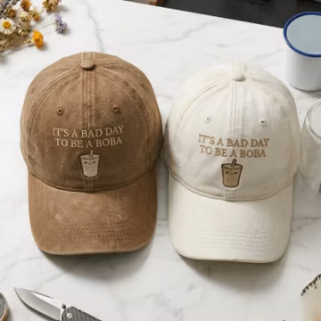 Embroidered Washed Cotton Cap: "It's a Bad Day to Be a Boba" Graphic