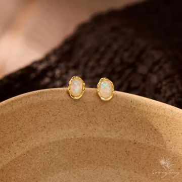 Vintage Opal Stud Gold Earrings, Sterling Silver Opal Stud Earrings, Minimal Opal Earrings, Oval Opal Earrings, Birthday Gift, Gifts for Her