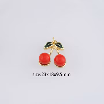 18K Gold Filled Cherry Pendant,Fruit Charm,Cherry Earrings Necklace for DIY Jewelry Making Supply