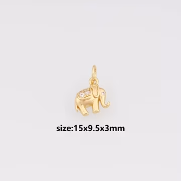 18K Gold Filled Elephant Pendant,CZ Micro Pave Elephant Charm Earrings Necklace for DIY Jewelry Making Supply