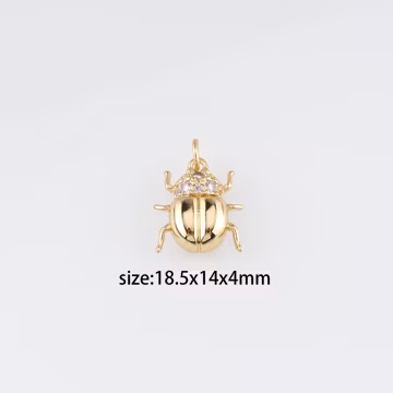 18K Gold Filled Beetle Pendant,CZ Micro Pave Beetle Charm Earrings Necklace for DIY Jewelry Making Supply
