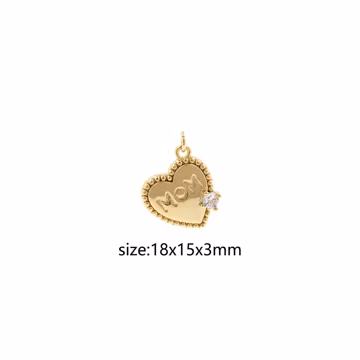 18K Gold Filled Heart Pendant,CZ Micro Pave Mom Charm Earrings Necklace for DIY Jewelry Making Supply
