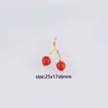 Fruit Charm,18K Gold Filled Cherry Pendant,Enamel Cherry Earrings Necklace for DIY Jewelry Making Supply
