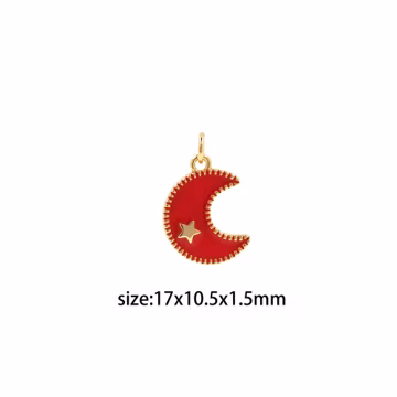 18K Gold Filled Celestial Pendant,Enamel Moon Charm Earrings Necklace for DIY Jewelry Making Supply