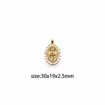 18K Gold Filled Virgin Mary Pendant,Pearl Religious Charm Earrings Necklace for DIY Jewelry Making Supply