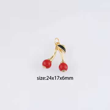 18K Gold Filled Cherry Pendant,Fruit Charm,Cherry Earrings Necklace for DIY Jewelry Making Supply