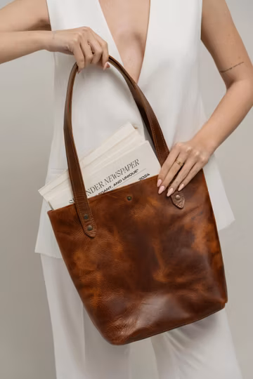 Leather Tote Bag Women Handmade Genuine Purse Brown Shoulder Shopper Office Work Travel Gift Elegant Everyday Carry