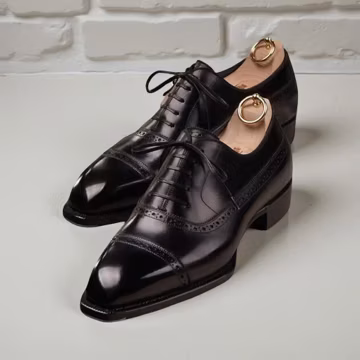 Handmade Black Leather Oxford Brogue Shoes: Men's Formal Dress Footwear