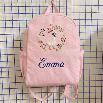 Personalized Embroidered Handmade Backpack, Cottagecore Goose Toddler Bag, Custom Floral Girl Bag, Name Preschool Daycare Backpack