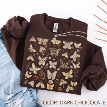 Vintage Butterfly & Moth Sweatshirt, Cottagecore Aesthetic Crewneck, Boho Wildflower Sweater, Botanical Insect Sweatshirt, Nature Lover Gift