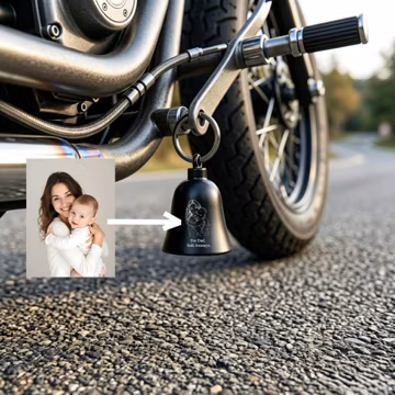 Custom Photo Engraved Motorcycle Guardian Bell, Personalized Biker Memorial Gift for Dad Husband Rider, Safe Ride Accessory