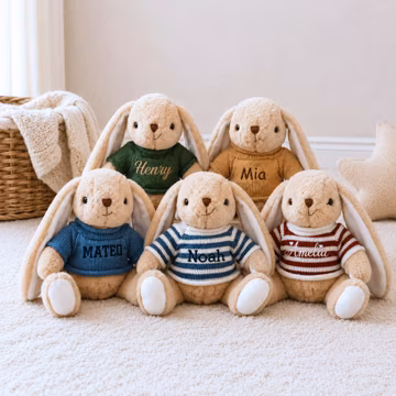 Personalized Embroidered Bunny Plush, Custom Name Stuffed Rabbit, Soft Keepsake Gift for Baby Shower and Nursery Decor