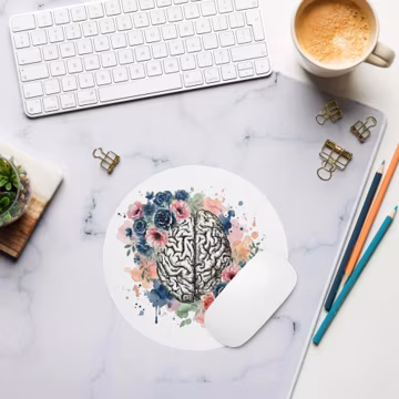 Floral Brain Mouse Pad | Neurology & Psychiatry Mousepad | Psychology Student Gift | Mental Health Desk Decor | Clinical Office Accessory