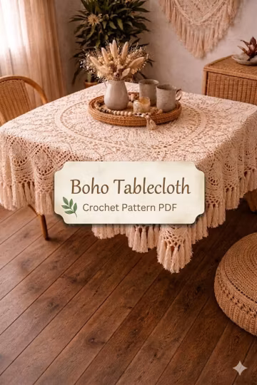 Boho Mandala Crochet Tablecloth Pattern PDF, Round Lace Bohemian Home Decor (Digital Download)