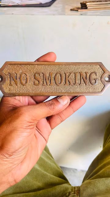Solid Brass NO SMOKING Door Sign | Vintage Cast Brass No Smoking Plaque | Office & Hotel Wall Sign | Brass Door Plate | Wall Decor