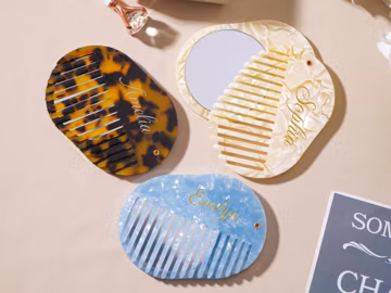 Personalized Acetate Comb with Mirror, Engraved Travel Hair Comb, Gift for Her