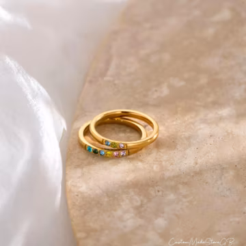 Personalized Birthstone Ring, Dainty Stackable Gemstone Band, Minimalist Gemstone Ring, Mother's Day gift, Gift for Mom, Gift for Her