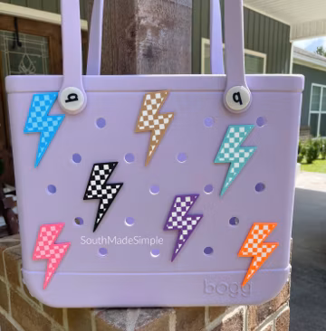 Checkerboard Lightning Bolt Bogg Bag Charms, Bogg Bag Accessories, Bogg Bag Jibitz, Custom Bogg Bag, Bogg Bag Tags, Simple Modern Bag Charms