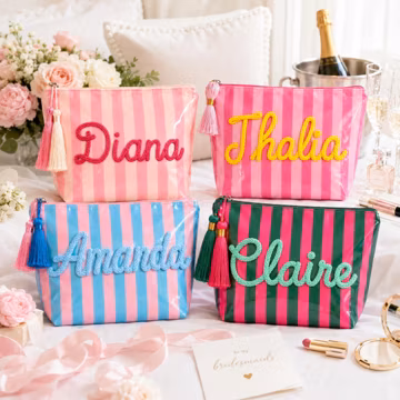 Personalized Makeup Bag, Waterproof PVC Cosmetic Pouch, Bridesmaid Gift, Custom Name Toiletry Bag for Wedding Party, Bridal Shower Gift