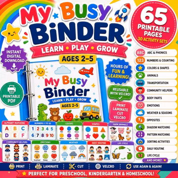 Toddler Busy Binder Printable with 65 Educational Activities for Ages 2-5