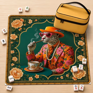 Maximalist Leopard Mahjong Mat, Dark Luxury Jungle Mahjong Table Cover, Glam Cheetah Grandmillennial Game Night Decor