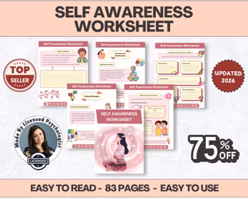 Self Awareness Worksheet, 83+ Pages, 10+ Topics, Hyperlinked, (Digital Download) PDF