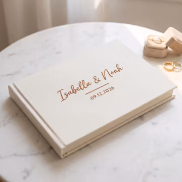 Personalized Linen Guest Book, Hand-Embroidered Names and Date, Modern Minimalist Keepsake