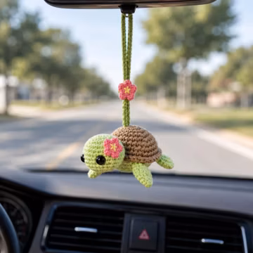 Crochet Turtle Car Hanging, Turtle Rearview Mirror Charm, Handmade Turtle Car Accessory, Cute Crochet Car Decor, Turtle Lover Gift