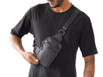 Leather Chest Bag Black Tactical Crossbody Bag Sling