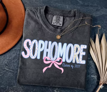 Sophomore Class of 2027 Coquette PNG Shirt, Class OF 2027 Floral Bow Stacked Design, Trendy Back to School Tee Graphic, Confort Color