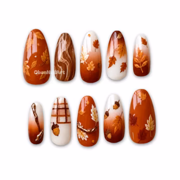 Autumn Maple Tortoise Press On Nails, Fall Leaves, Brown Ombre, Gold Accents, Acorn Art, Thanksgiving Gift XNHZ3