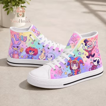 Custom The Amazing Digital Circus High Top Shoes, Digital Circus Characters Shoes, Rainbow Circus Sneakers