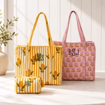 Personalized Quilted Tote Bag with Embroidered Name | Retirement Gift for Women | Custom Handmade Print Bag with Zipper | Grandma Gift