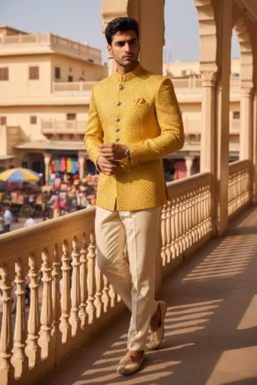 Mn's yellow Color Jodhpuri Waistcoat - Custom Made Bandhgala Nehru Jacket
