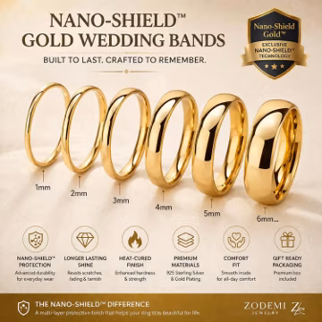 Thin Wedding Band, Anti Tarnish Nano-Shield Domed Ring, Comfort Fit Wedding Band, 1mm-8mm, Gold Silver Rose Gold