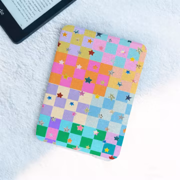 Pastel Checkerboard Kindle Kobo Case Strap Detachable Magnetic Cute Star Cover for Paperwhite Colorsoft Clara Libra Book Lover Gift for Her