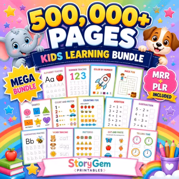 500,000+ Kids Learning Bundle, Printable Worksheets, Games (PLR/MRR)