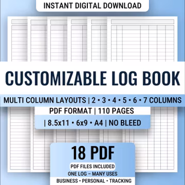 Customizable Log Book Printable | Multi Column Log Pages | Digital PDF