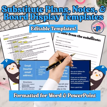 Editable Substitute (Sub) Lesson Plan Templates (Word and PowerPoint formatted)