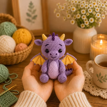 Crochet Baby Dragon Toy Amigurumi , Cute Handmade Fantasy Creature, Kawaii Mini Dragon Doll, Gift for Kids