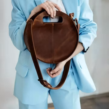 Leather round handbag, Round shoulder bag for women, Circle leather bag, Stylish leather handbag, Minimalist leather bag, Womens round bag