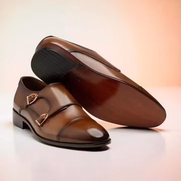 Handmade Men's Genuine Brown Leather Double Monk Strap Formal Dress Shoes