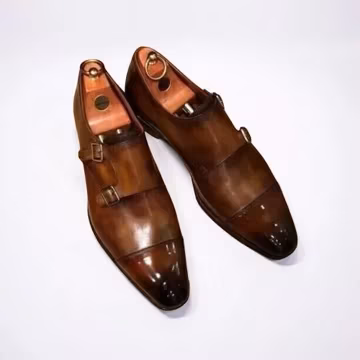 Handmade Men's Genuine Brown Leather Double Monk Strap Formal Dress Shoes
